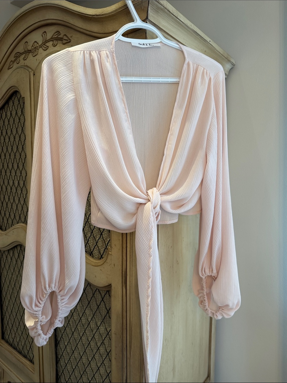 Mendocino Blush Pink Tie-Front Long Sleeve Blouse